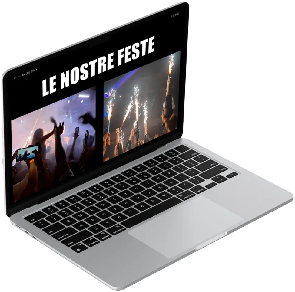 Interfaccia desktop per sito eventi, con lista delle nostre feste e grafica moderna