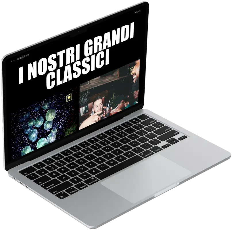 Interfaccia desktop per sito eventi, con lista degli eventi classici e grafica moderna