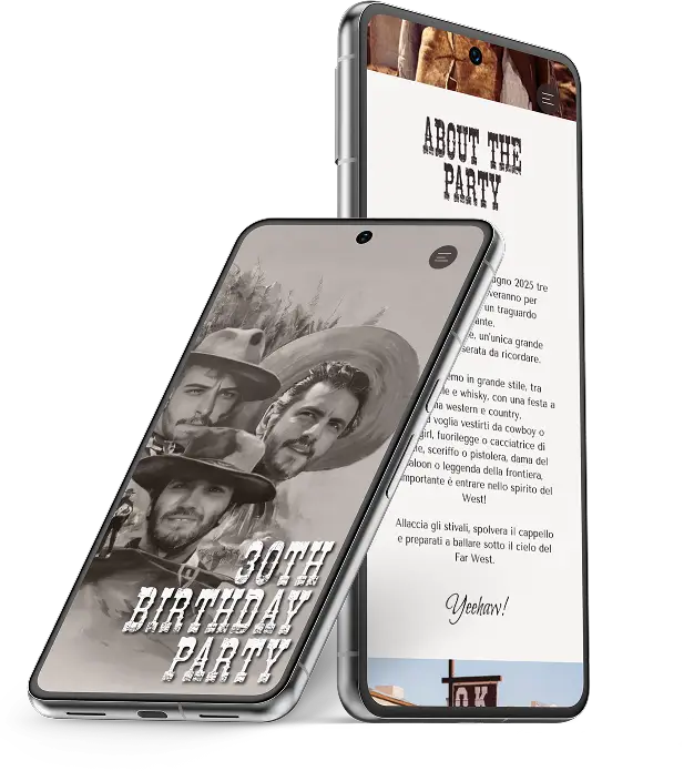 Invito digitale personalizzato con foto evento e informazioni chiave su dispositivo mobile